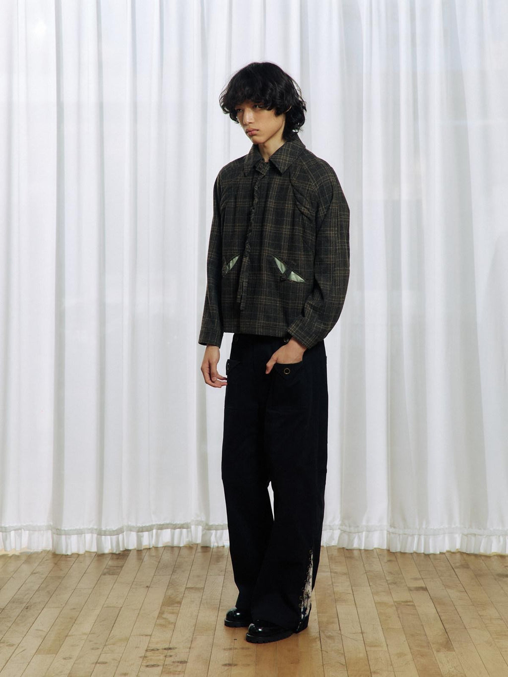 APRIORITY Green Tassel Tie Plaid Back Pleat Women's Cotton Wool Twist Knit Casual Jackets