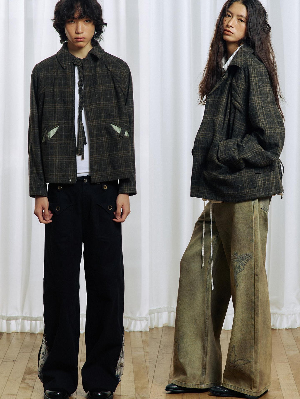APRIORITY Green Tassel Tie Plaid Back Pleat Women's Cotton Wool Twist Knit Casual Jackets