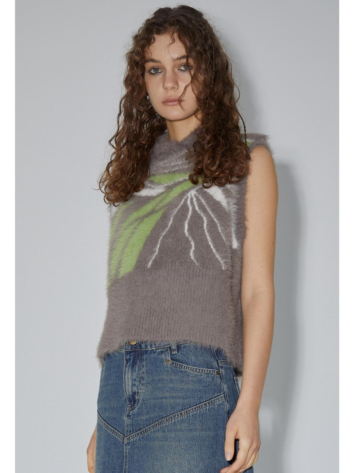 APRIORITY Grey Yarn Knit Retro Round Neck Pullover Women's Nylon Tank Tops