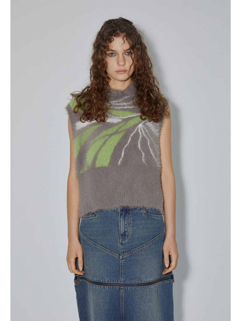 APRIORITY Grey Yarn Knit Retro Round Neck Pullover Women's Nylon Tank Tops