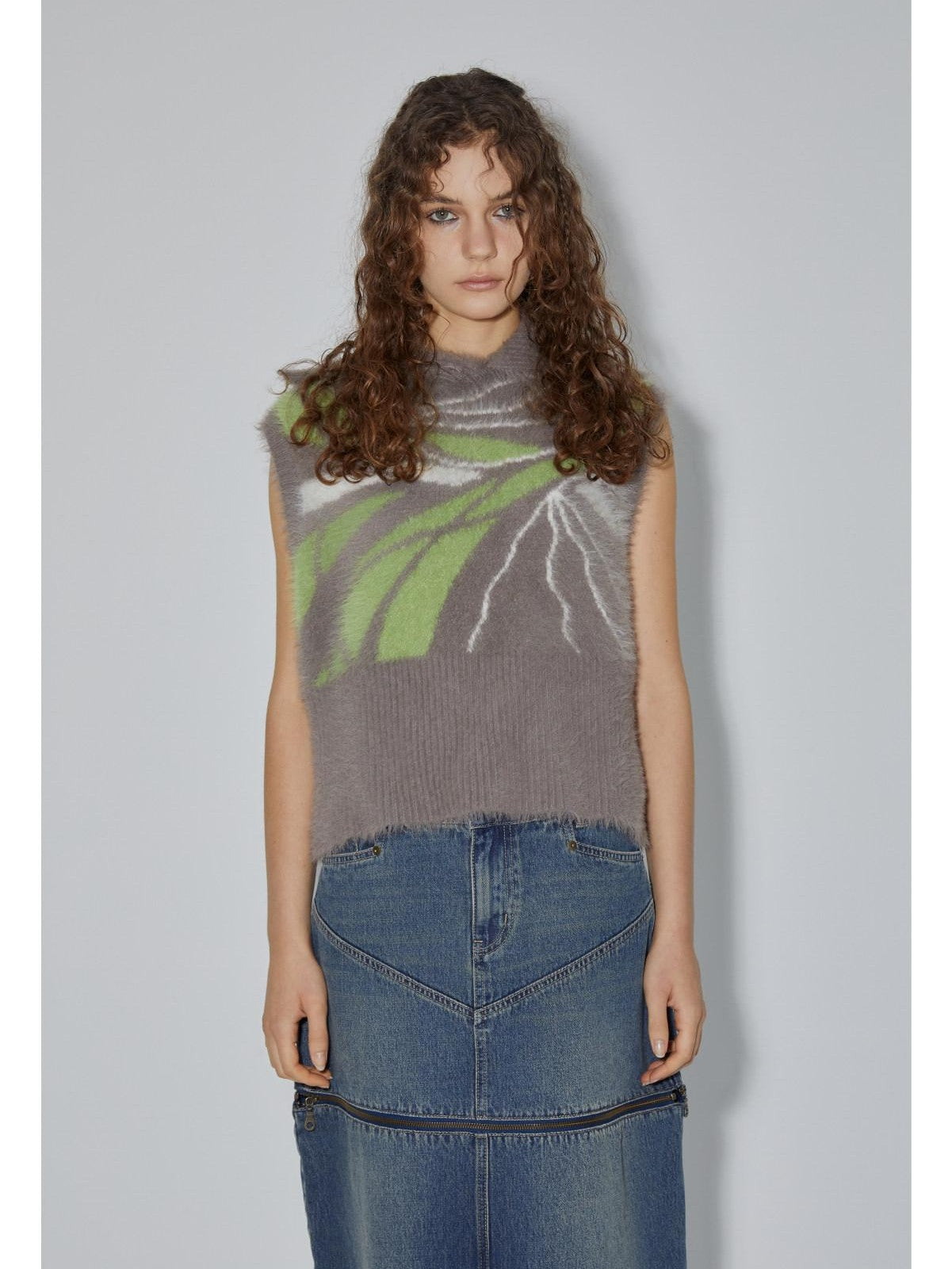 APRIORITY Grey Yarn Knit Retro Round Neck Pullover Women's Nylon Tank Tops