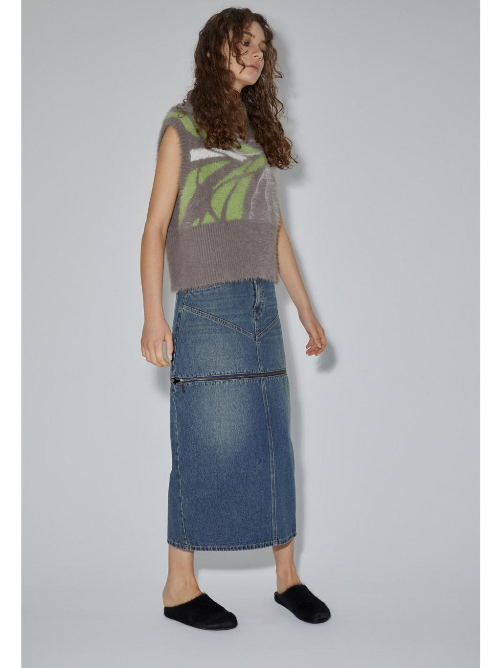 APRIORITY Grey Yarn Knit Retro Round Neck Pullover Women's Nylon Tank Tops