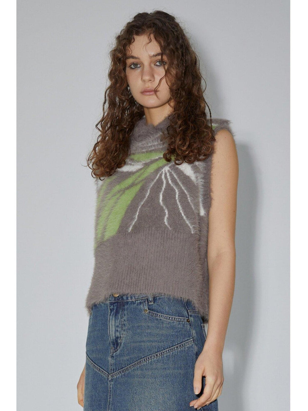 APRIORITY Grey Yarn Knit Retro Round Neck Pullover Women's Nylon Tank Tops