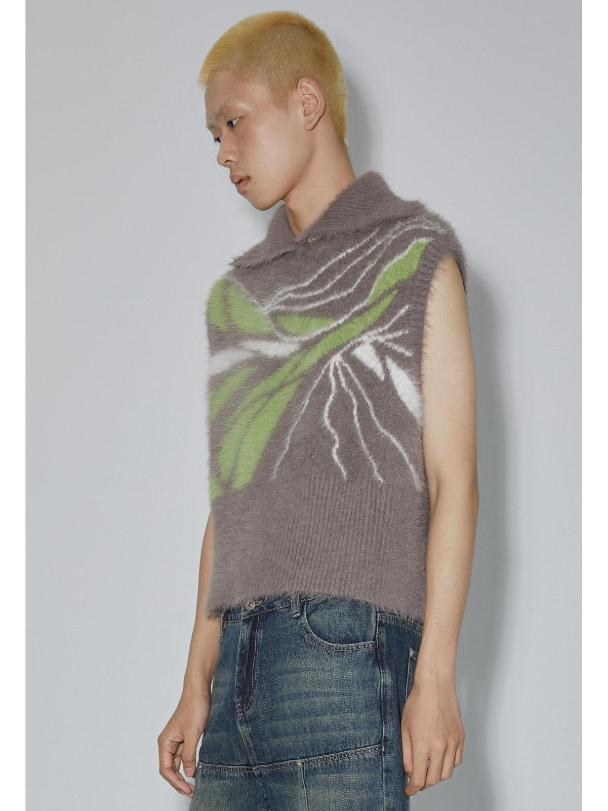 APRIORITY Grey Yarn Knit Retro Round Neck Pullover Women's Nylon Tank Tops