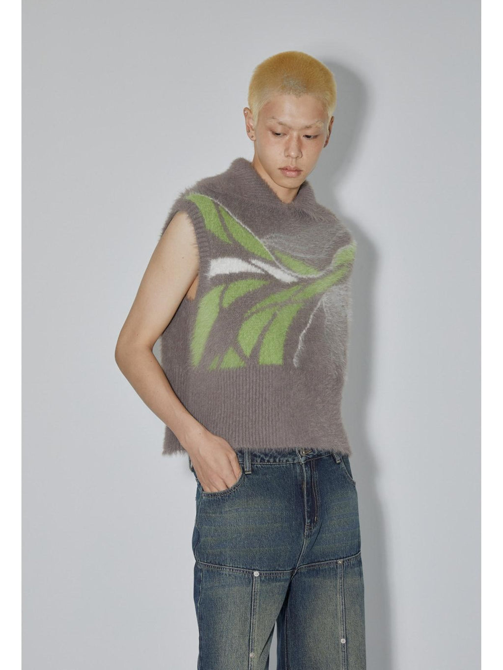 APRIORITY Grey Yarn Knit Retro Round Neck Pullover Women's Nylon Tank Tops