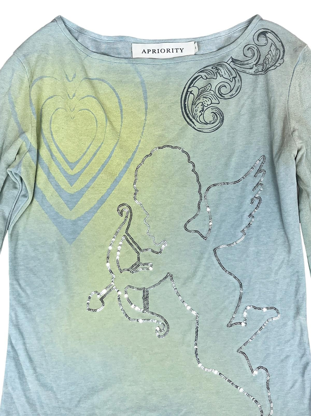 APRIORITY Hand Painted Heart Cross Print Women's Lyocell Wool Long Sleeve T-shirts
