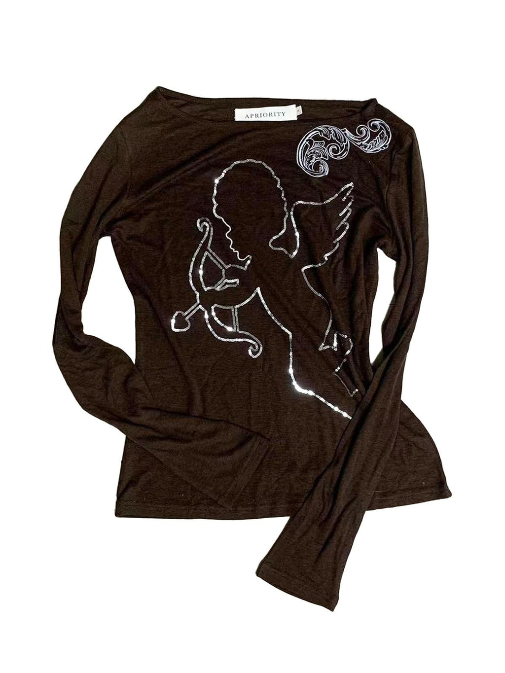 APRIORITY Hand Painted Heart Cross Print Women's Lyocell Wool Long Sleeve T-shirts