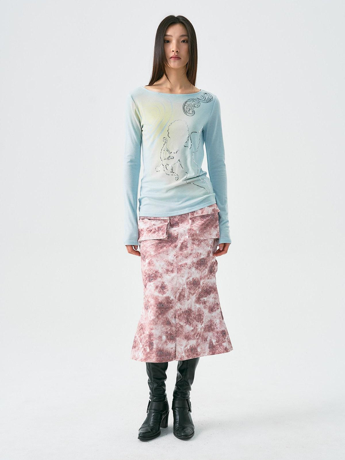 APRIORITY Hand Painted Heart Cross Print Women's Lyocell Wool Long Sleeve T-shirts
