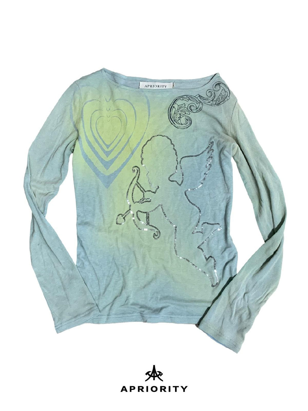 APRIORITY Hand Painted Heart Cross Print Women's Lyocell Wool Long Sleeve T-shirts