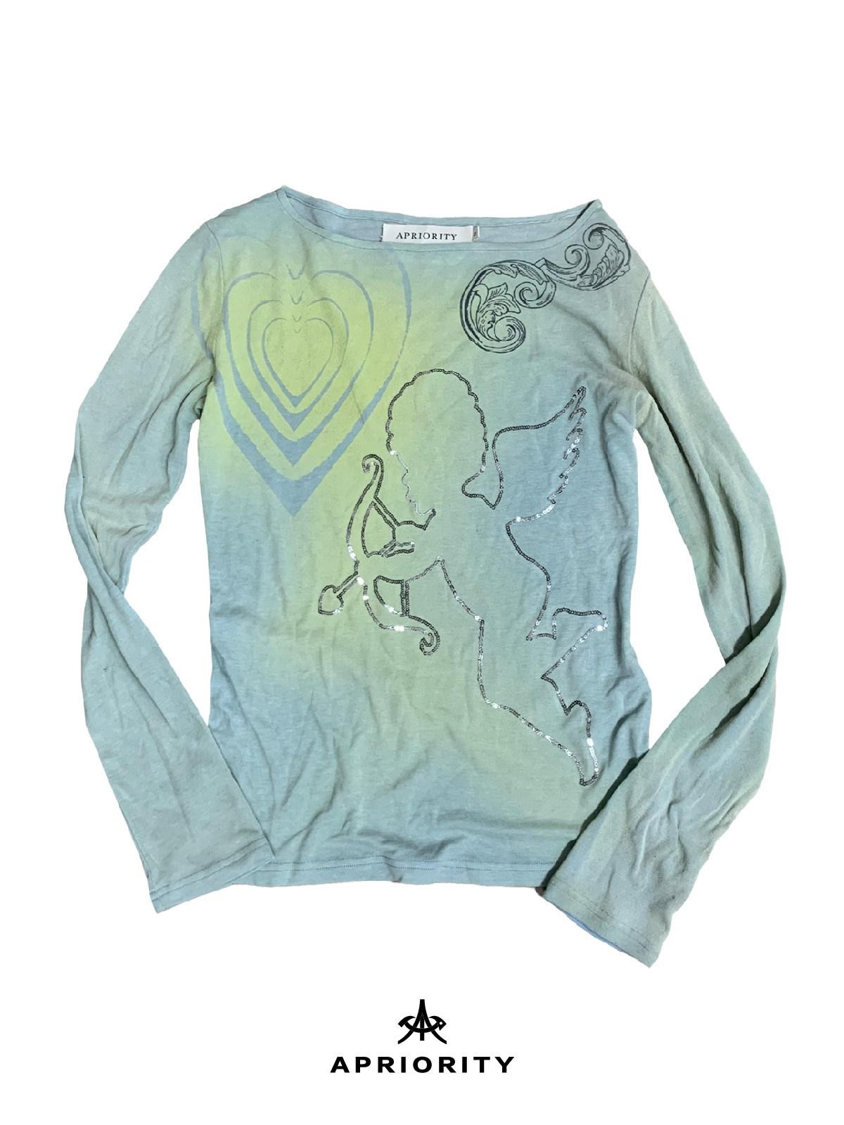APRIORITY Hand Painted Heart Cross Print Women's Lyocell Wool Long Sleeve T-shirts