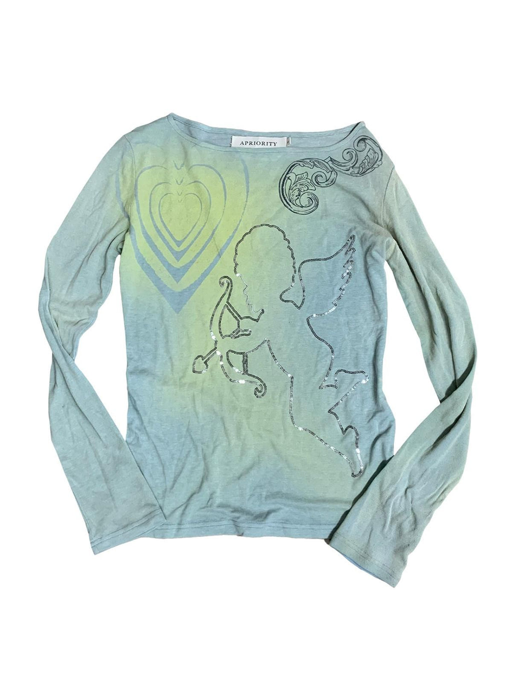 APRIORITY Hand Painted Heart Cross Print Women's Lyocell Wool Long Sleeve T-shirts