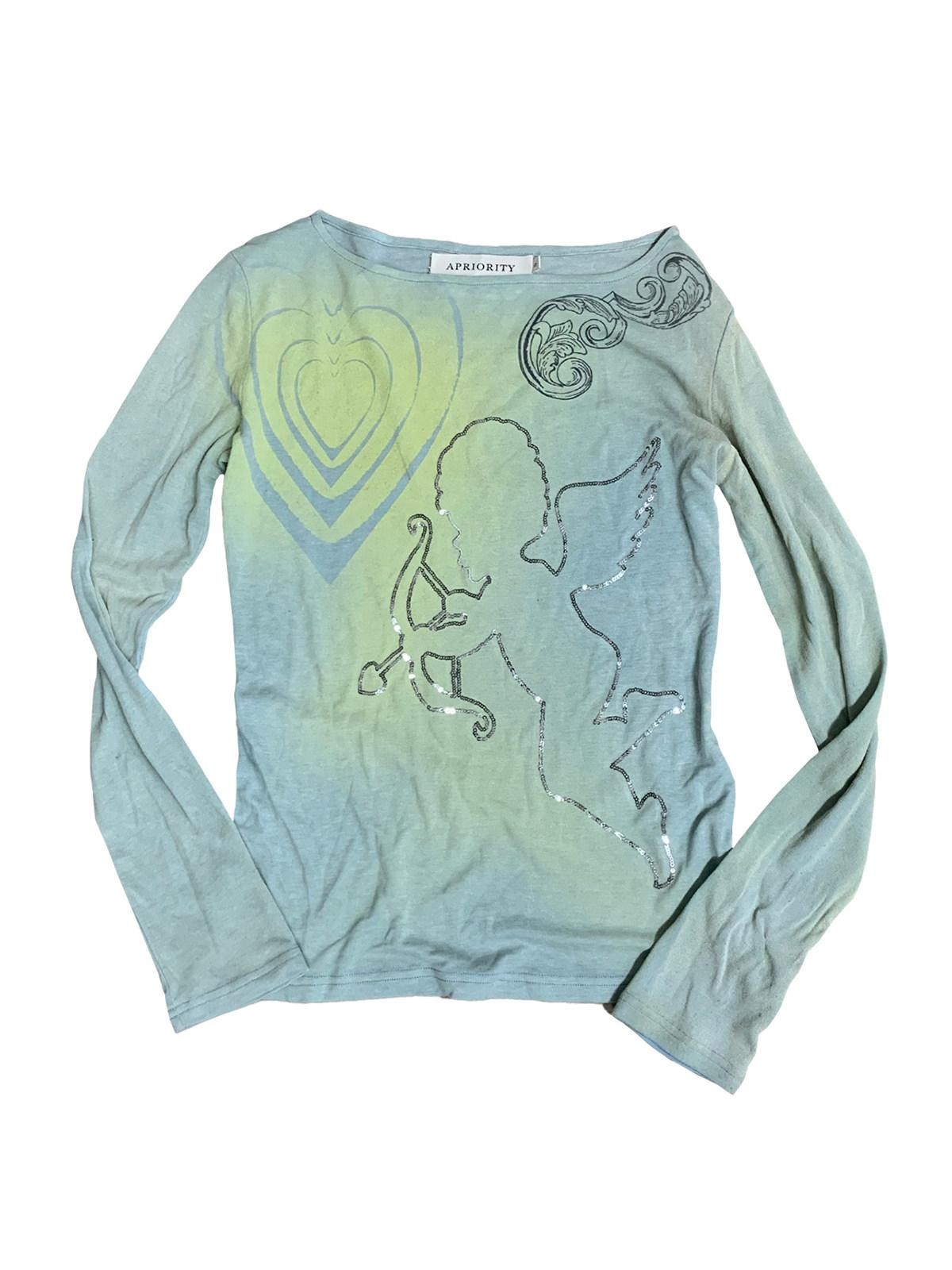 APRIORITY Hand Painted Heart Cross Print Women's Lyocell Wool Long Sleeve T-shirts