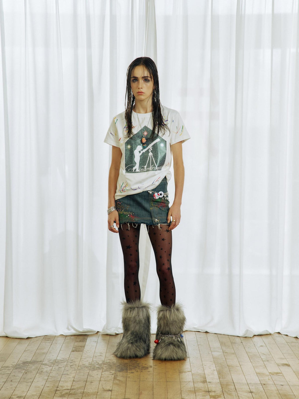 APRIORITY Handmade Ink Splash Glitter Print Women's Cotton Short Sleeve T-shirts