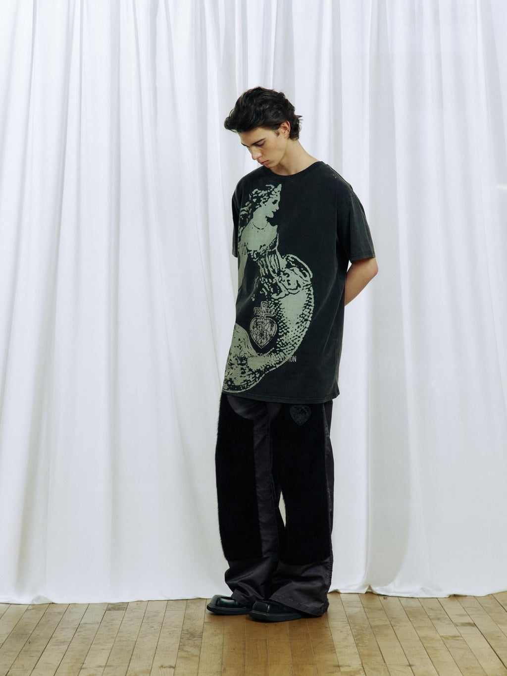 APRIORITY Heart Print Double Knee Patchwork Distressed Women's Nylon Cargo Pants