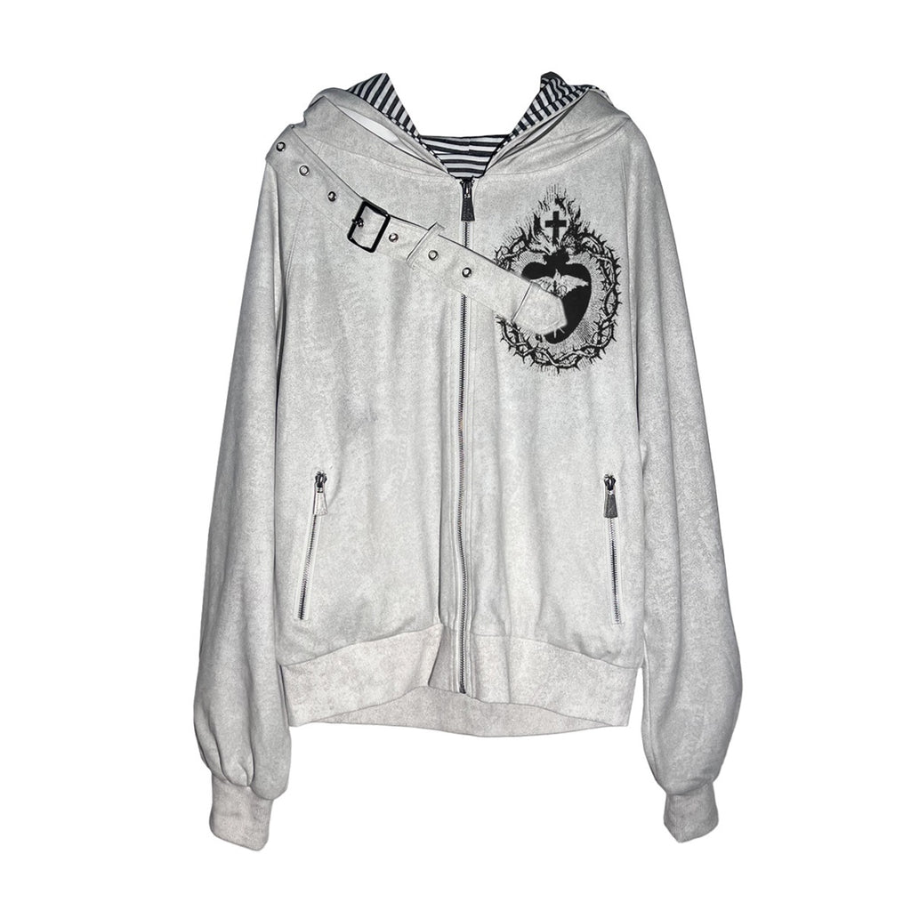 APRIORITY_Heart_Print_Faux_Denim_Double_Sided_Women's_Cotton_Blend_Zip-up_Hoodies_1089421608398_MISSTT