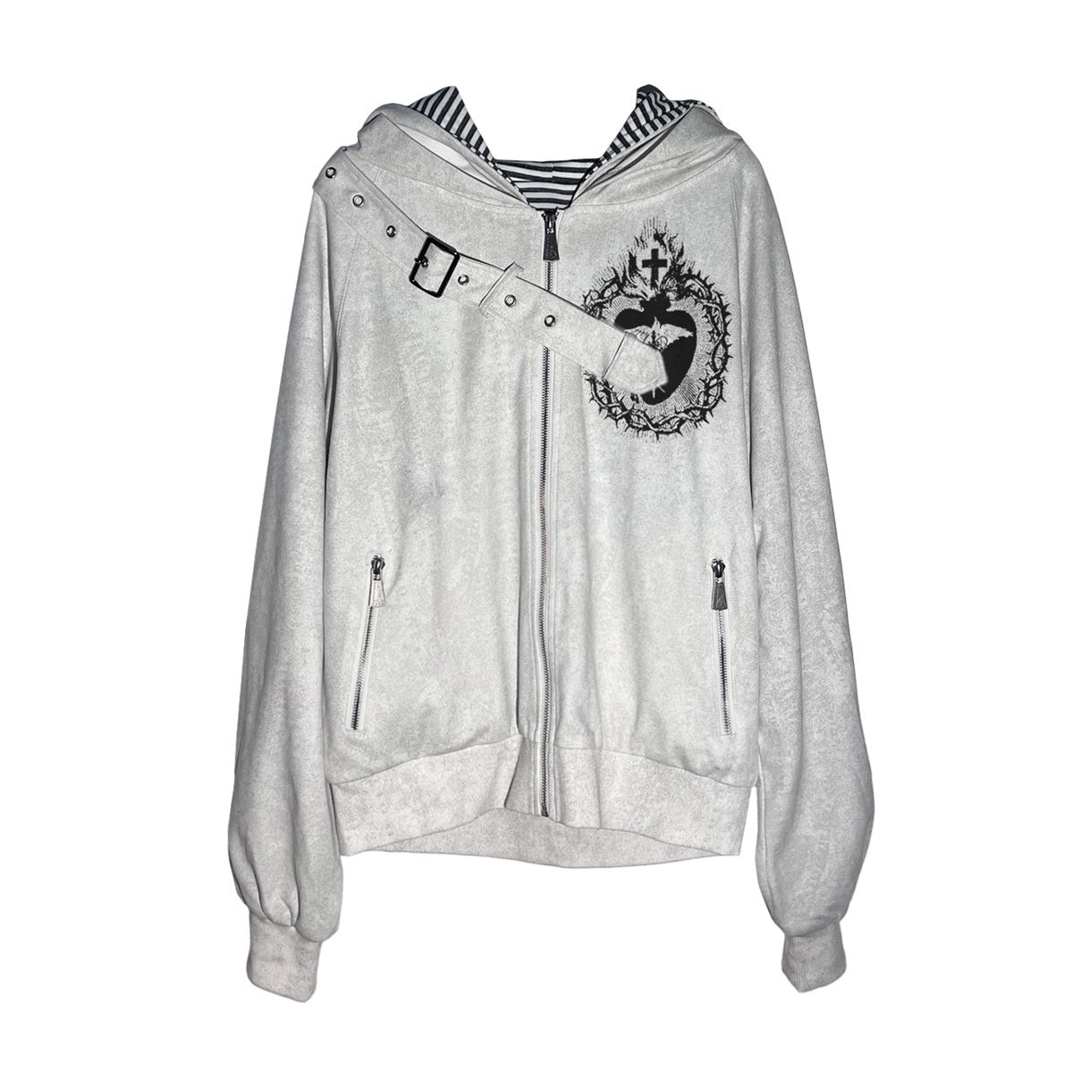 APRIORITY_Heart_Print_Faux_Denim_Double_Sided_Women's_Cotton_Blend_Zip-up_Hoodies_1089421608398_MISSTT