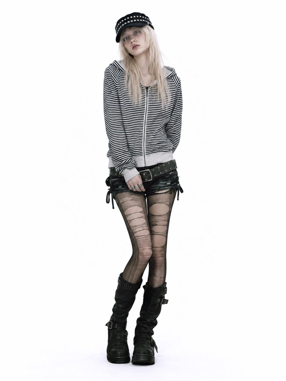 APRIORITY Heart Print Faux Denim Double Sided Women's Cotton Blend Zip-up Hoodies