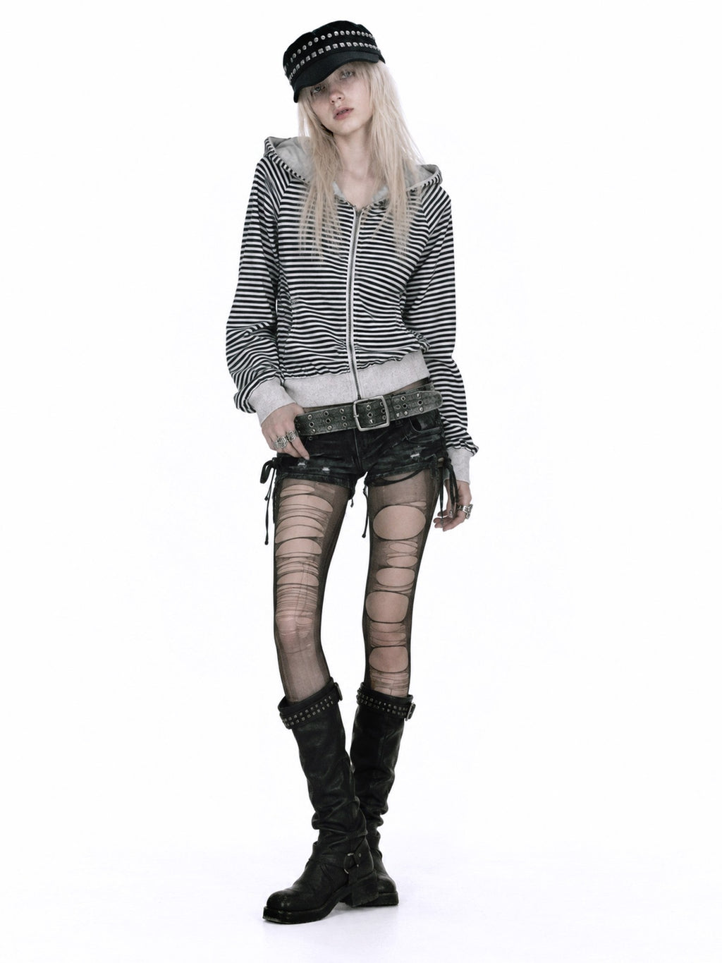 APRIORITY Heart Print Faux Denim Double Sided Women's Cotton Blend Zip-up Hoodies
