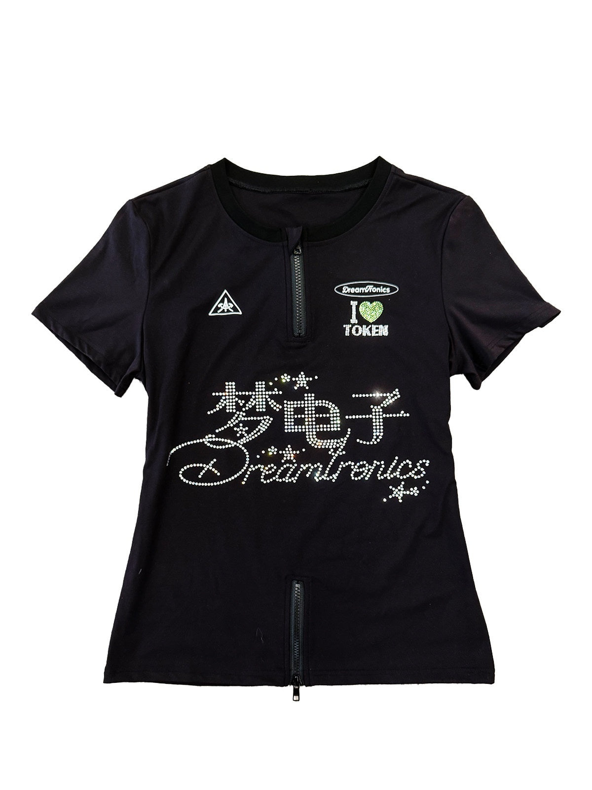 APRIORITY_Hotfix_Rhinestone_Letter_Zip_Women's_Nylon_Short_Sleeve_T-shirts_1053888634915_MISSTT