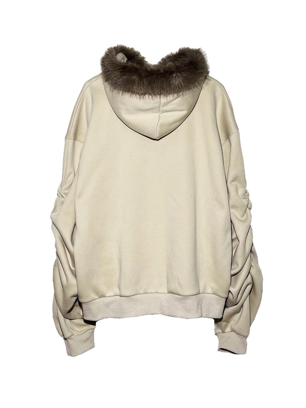 APRIORITY Hourglass Ruched Stacked Sleeve Faux Fur Trim Women's Cotton Blend Zip-up Hoodies