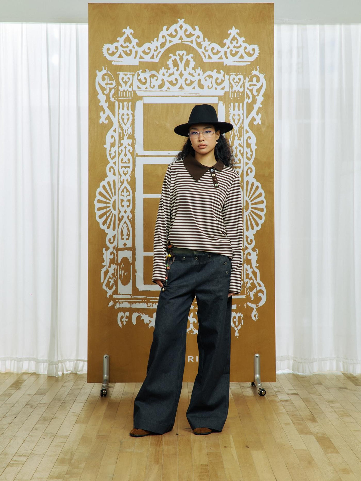 APRIORITY Irregular Button V-neck Striped Lyocell Women's Casual Shirts