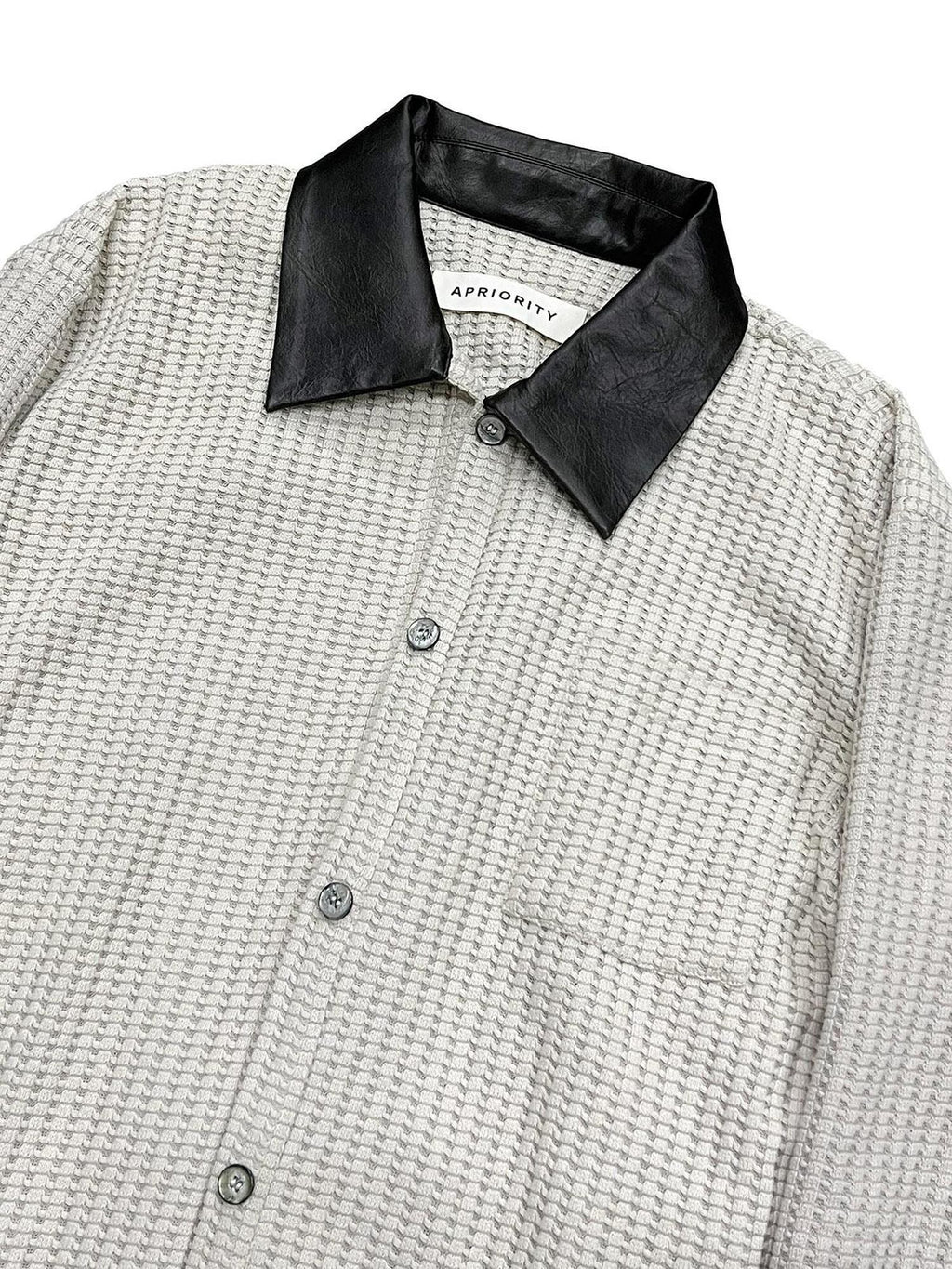 APRIORITY Ivory Patch Leather Panel Zip Lapel Slim Fit Women's Cotton Blend Shirts