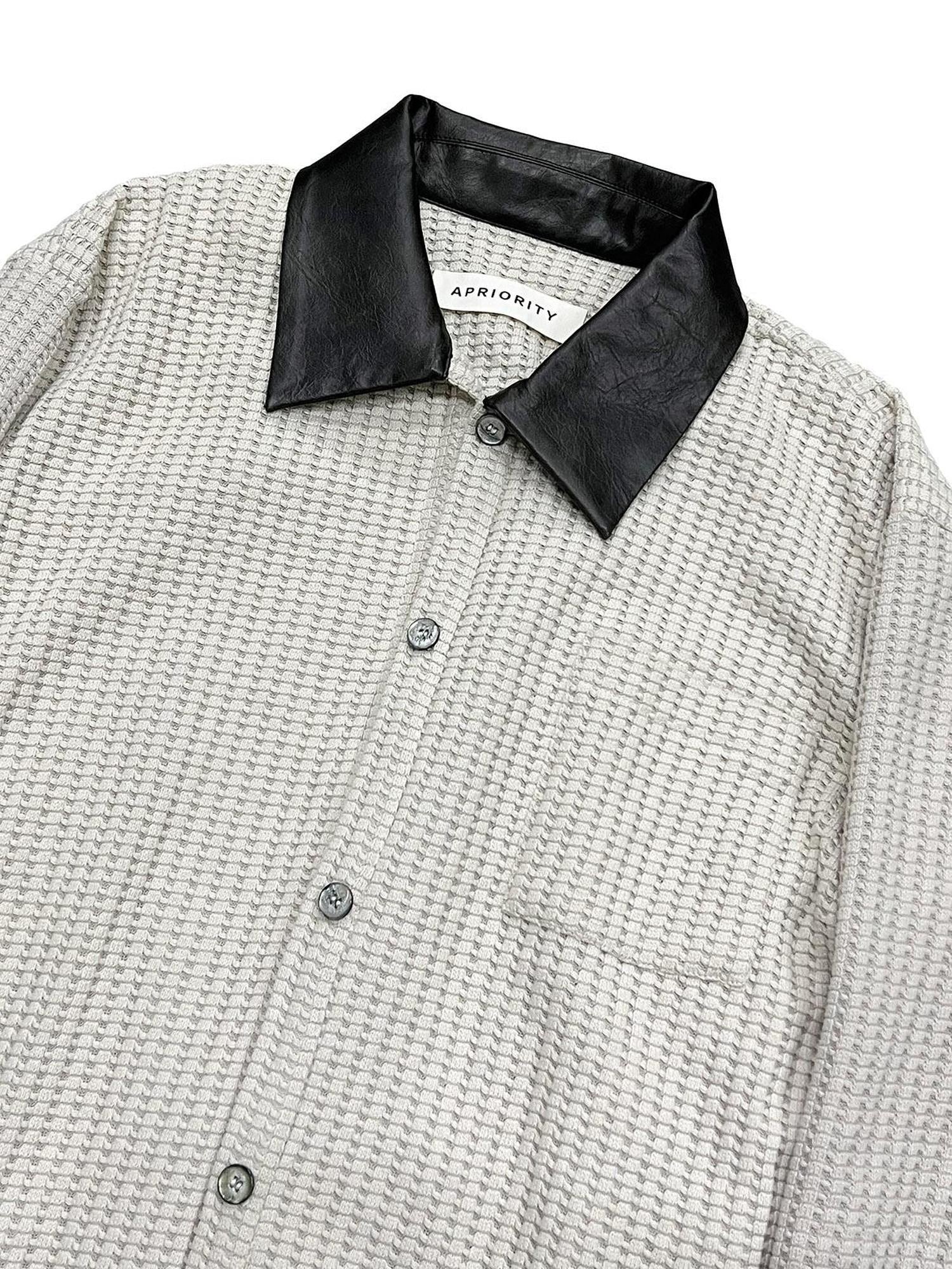 APRIORITY Ivory Patch Leather Panel Zip Lapel Slim Fit Women's Cotton Blend Shirts