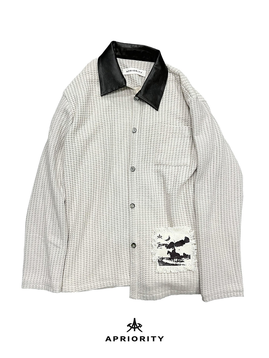 APRIORITY Ivory Patch Leather Panel Zip Lapel Slim Fit Women's Cotton Blend Shirts