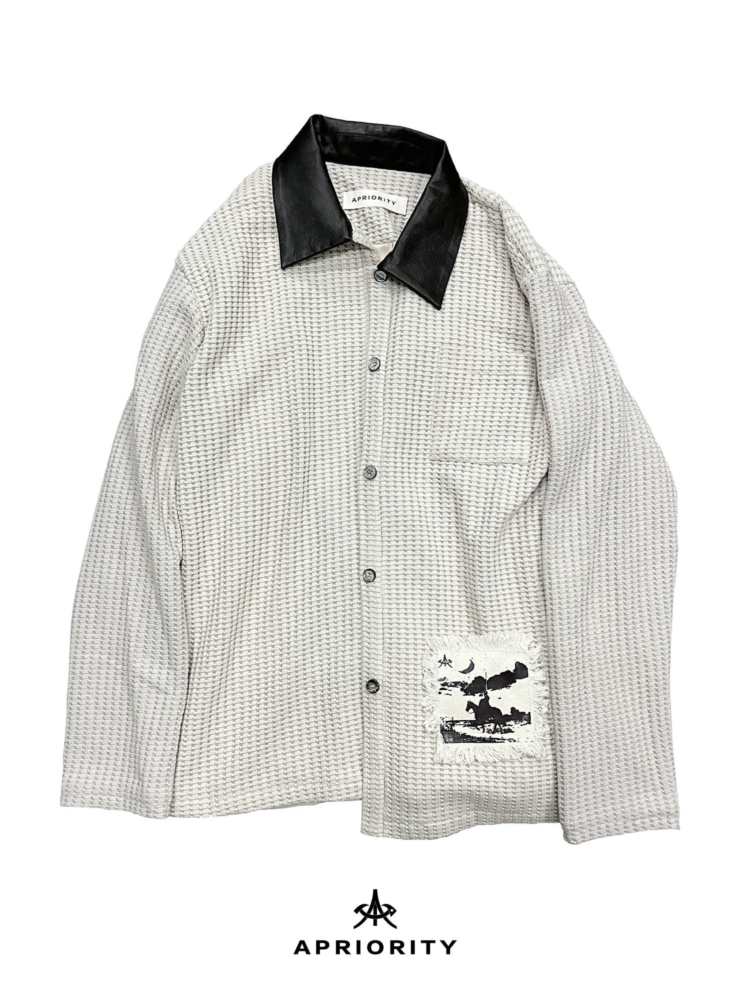 APRIORITY Ivory Patch Leather Panel Zip Lapel Slim Fit Women's Cotton Blend Shirts