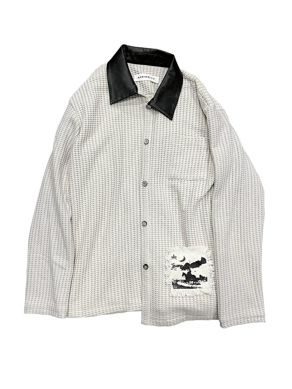 APRIORITY Ivory Patch Leather Panel Zip Lapel Slim Fit Women's Cotton Blend Shirts