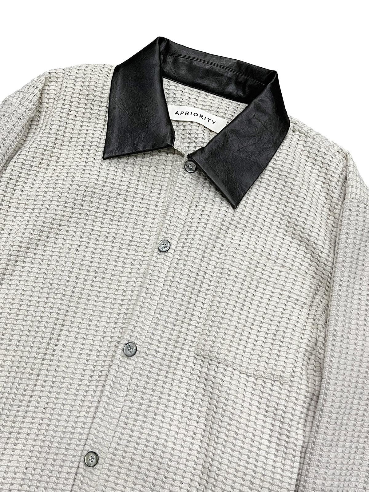 APRIORITY Ivory Patch Leather Panel Zip Lapel Slim Fit Women's Cotton Blend Shirts