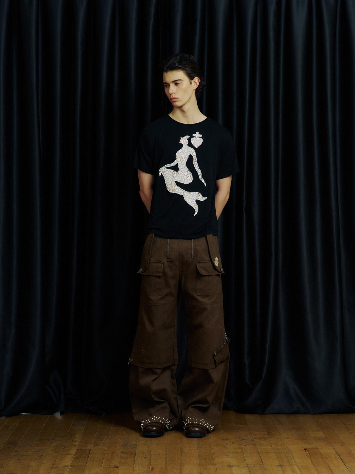 APRIORITY Khaki Beaded Digital Print Curved Blade Women's Cotton Cargo Pants
