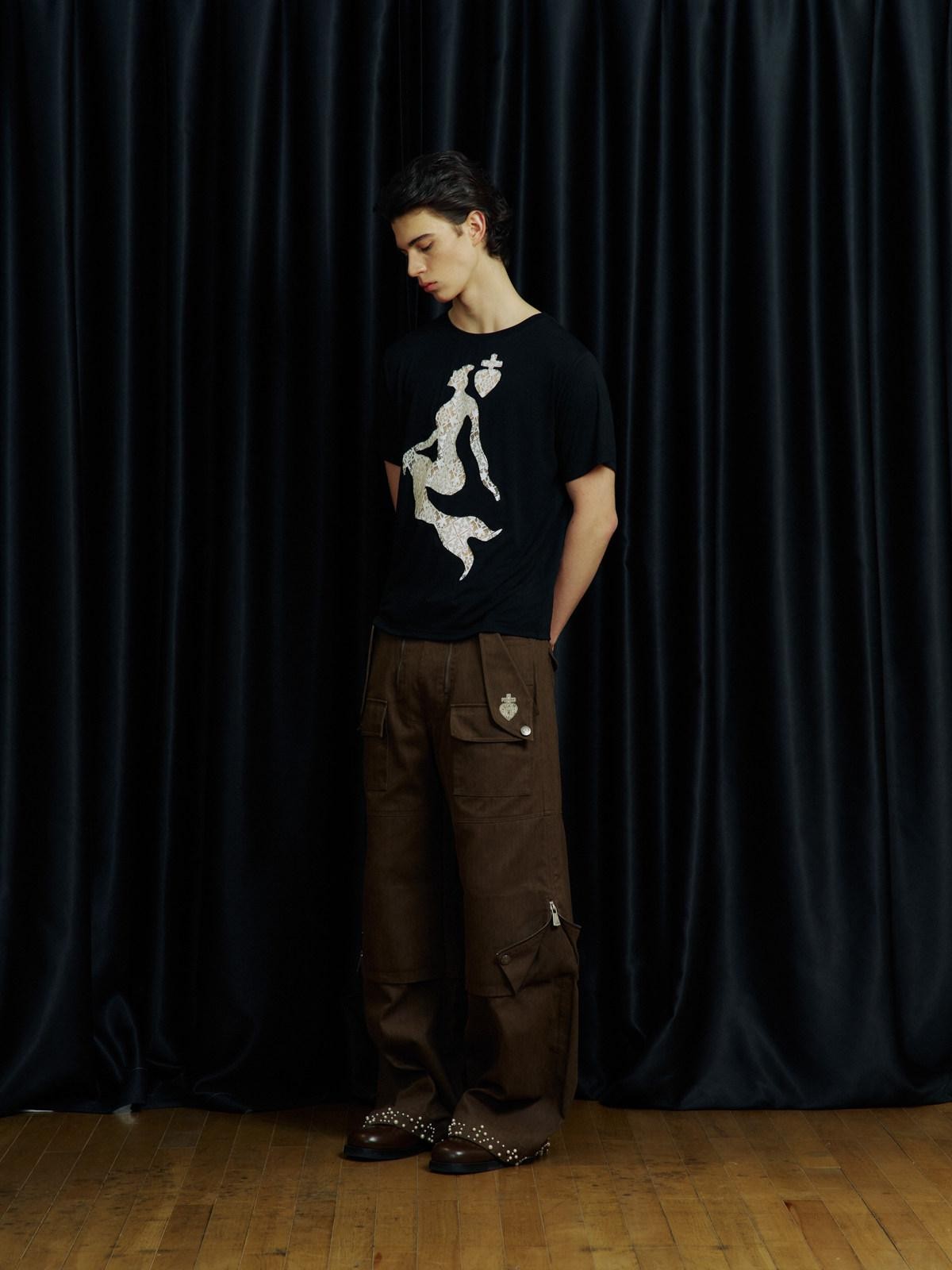 APRIORITY Khaki Beaded Digital Print Curved Blade Women's Cotton Cargo Pants
