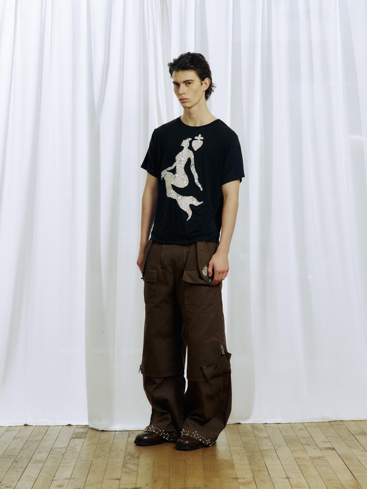 APRIORITY Khaki Beaded Digital Print Curved Blade Women's Cotton Cargo Pants