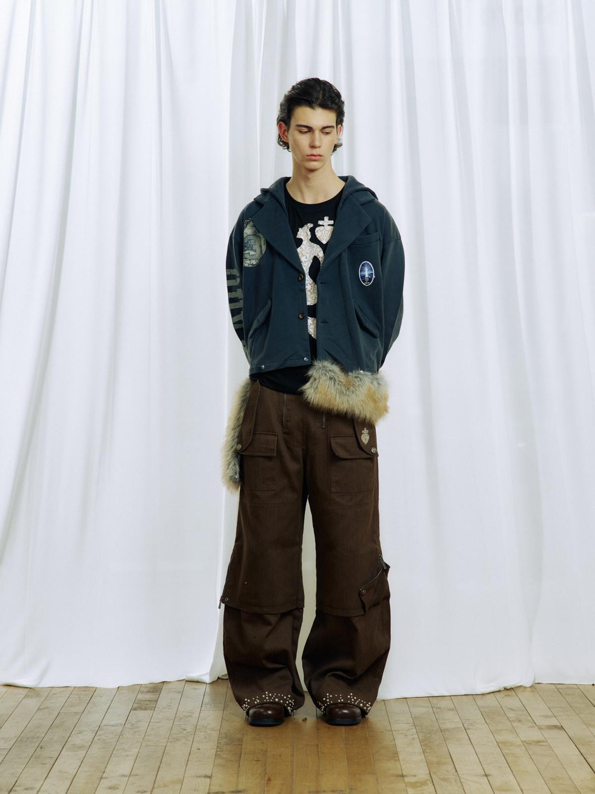 APRIORITY Khaki Beaded Digital Print Curved Blade Women's Cotton Cargo Pants