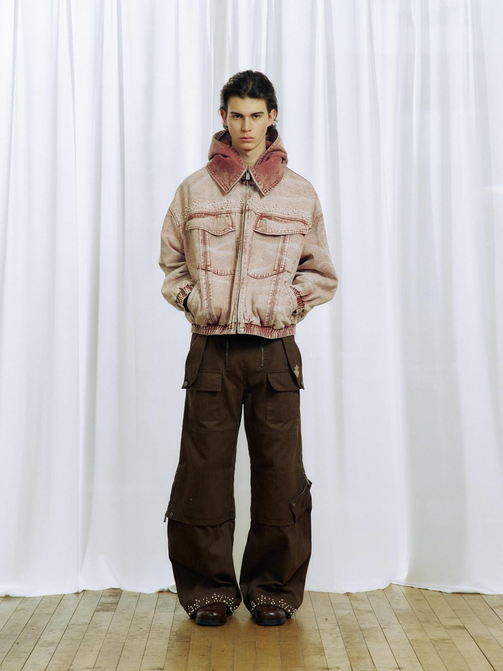 APRIORITY Khaki Beaded Digital Print Curved Blade Women's Cotton Cargo Pants