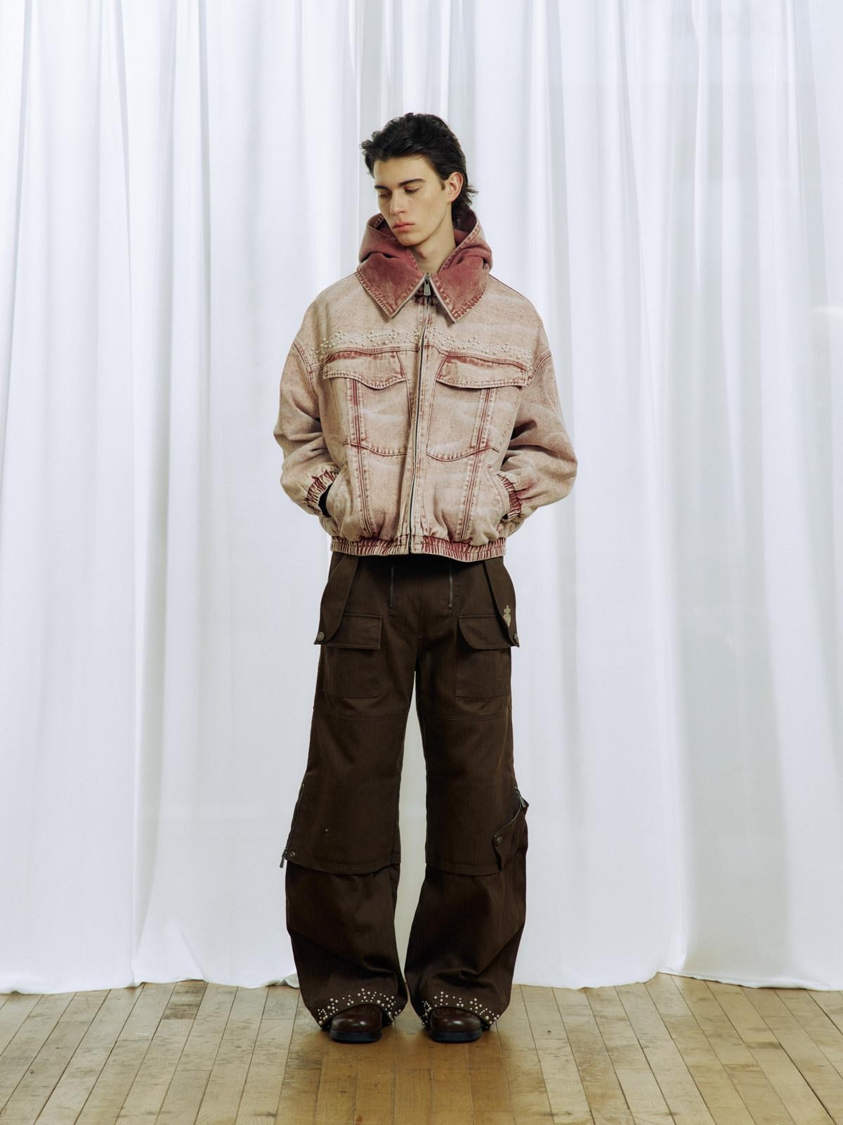 APRIORITY Khaki Beaded Digital Print Curved Blade Women's Cotton Cargo Pants