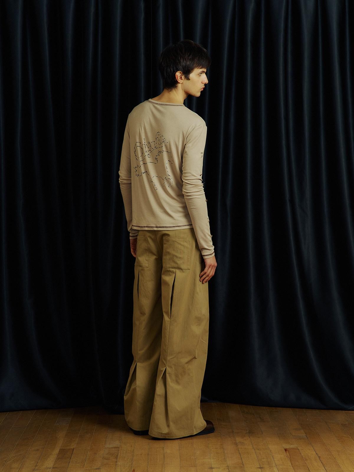 APRIORITY Khaki Pleated Double Zipper Vintage Structured Women's Cotton Tapered Pants
