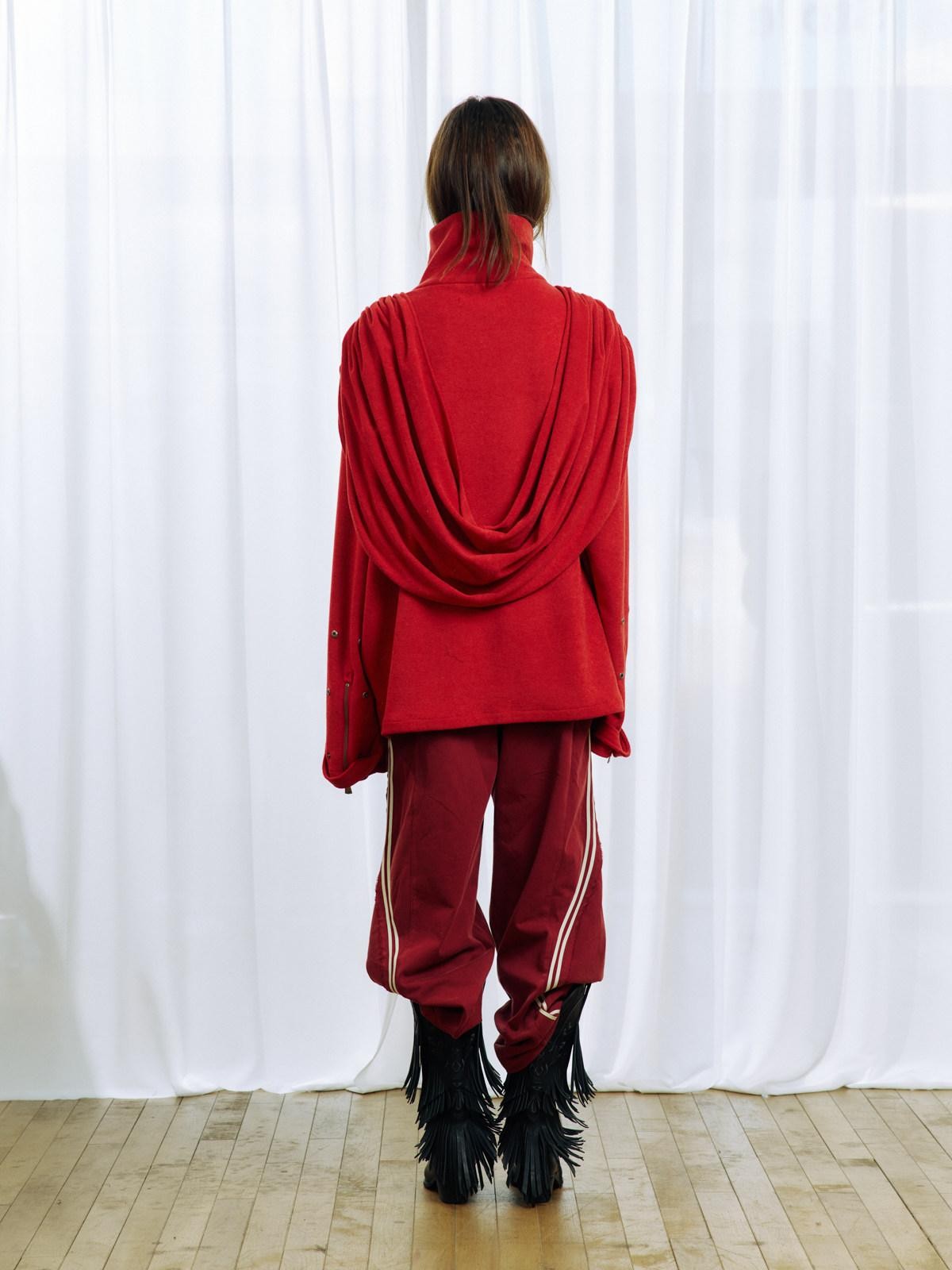 APRIORITY Knight Pleated Stacked Draped Stand Collar Hooded Women's Terry Blend Hoodies