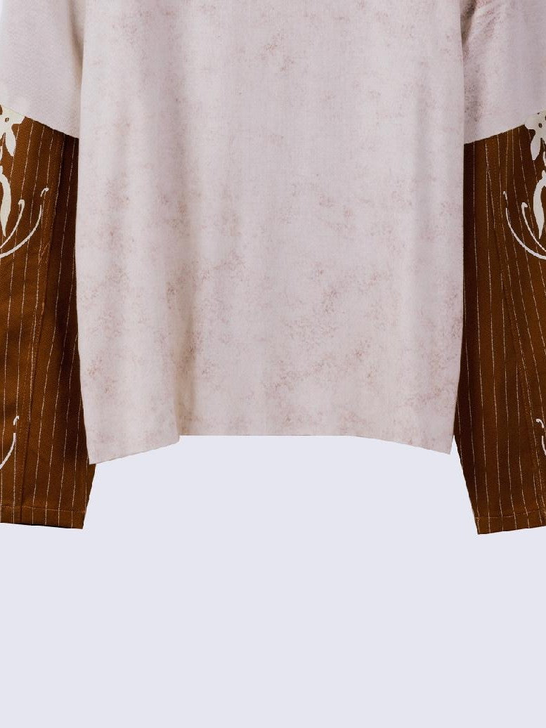 APRIORITY Lace Applique Fake Layered Polo Collar Women's Lyocell Long Sleeve T-shirts