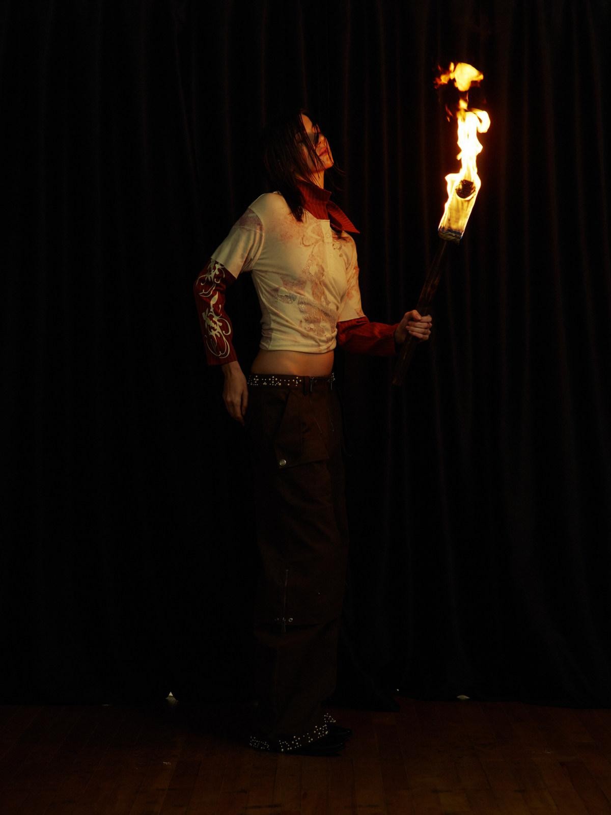 APRIORITY Lace Applique Fake Layered Polo Collar Women's Lyocell Long Sleeve T-shirts