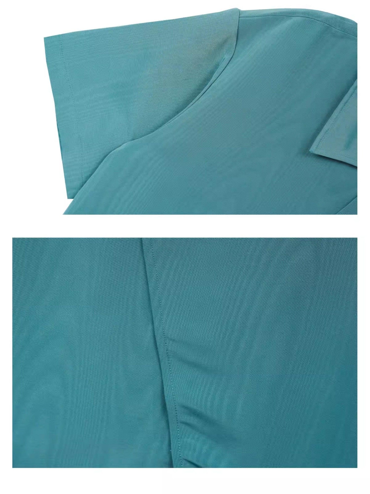APRIORITY Lake Blue Stone Inspired Irregular Water Ripple Loose Fit Women's Satin Shirts