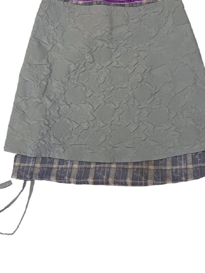APRIORITY Layered Deconstructed Wrinkle Free Faux Two Piece Women's Polyester Midi Skirts