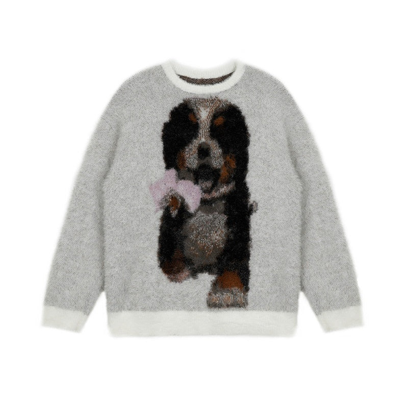 APRIORITY_Light_Gray_Puppy_Motif_Crewneck_Women's_Soft_Sheep_Wool_Sweaters_758538592350_MISSTT
