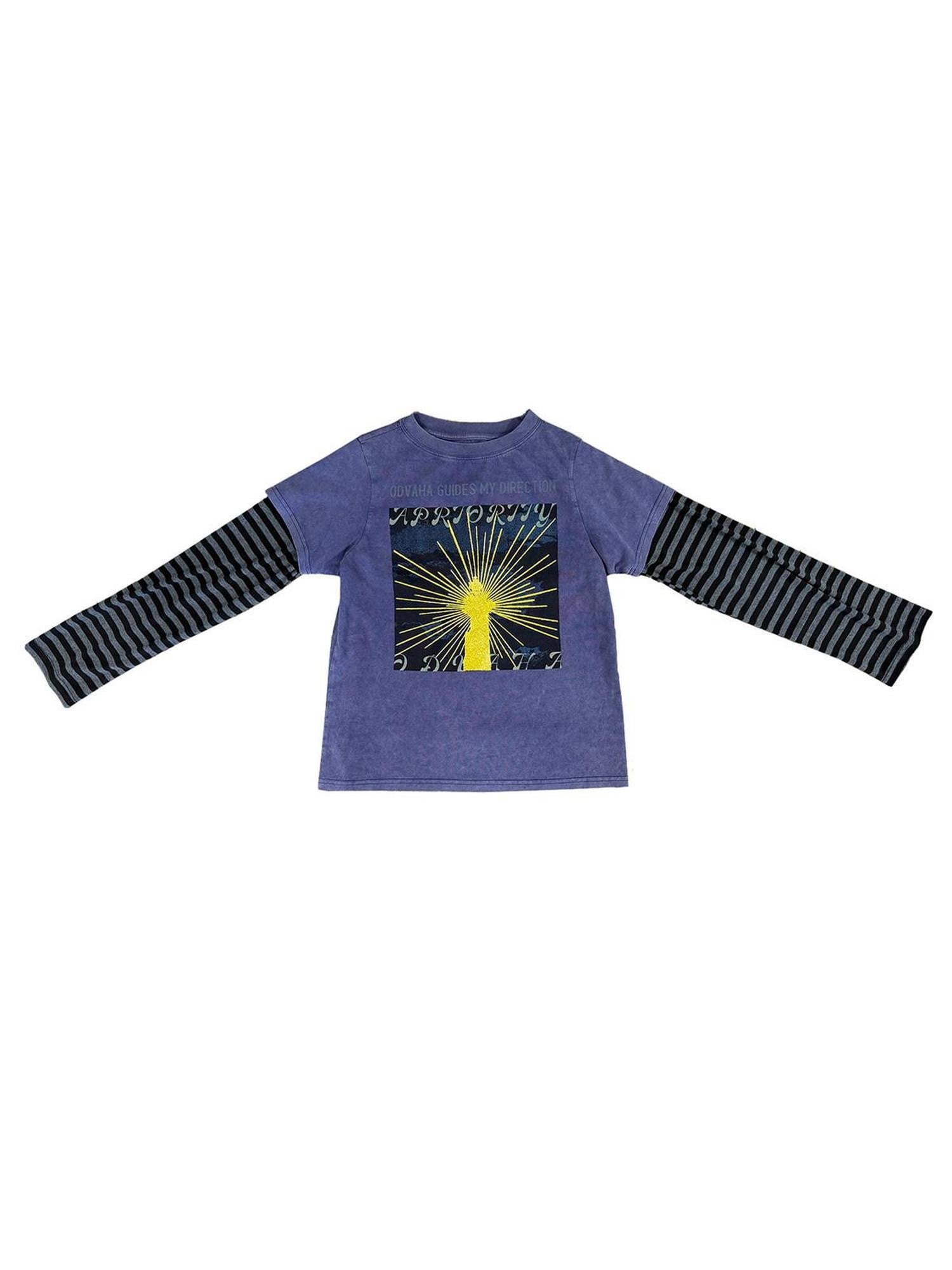 APRIORITY Lighthouse Glitter Print Striped Patchwork Women's Cotton Long Sleeve T-shirts
