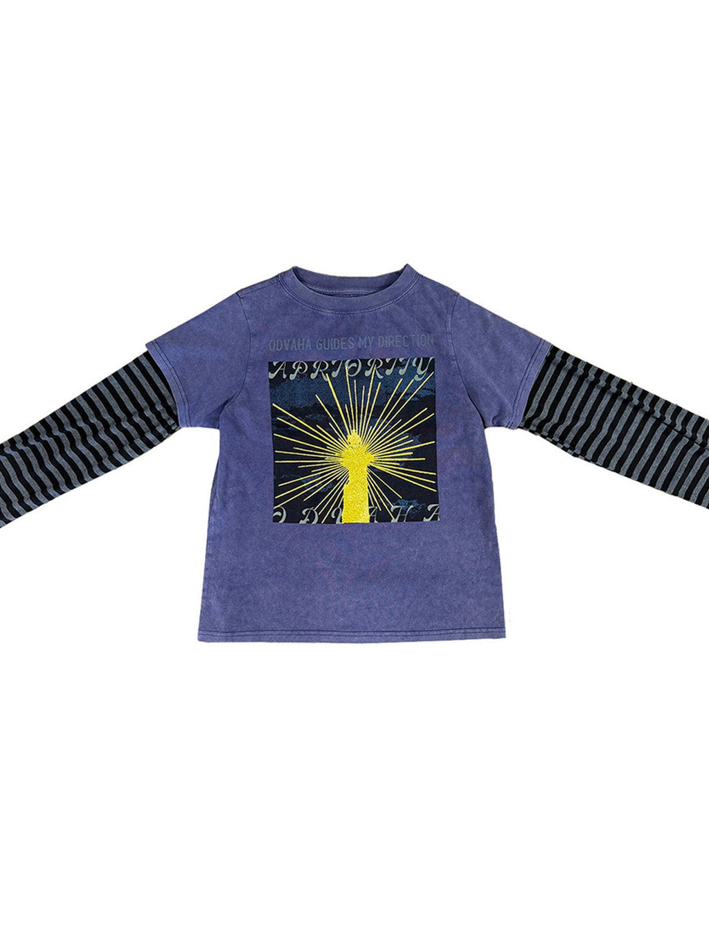 APRIORITY Lighthouse Glitter Print Striped Patchwork Women's Cotton Long Sleeve T-shirts