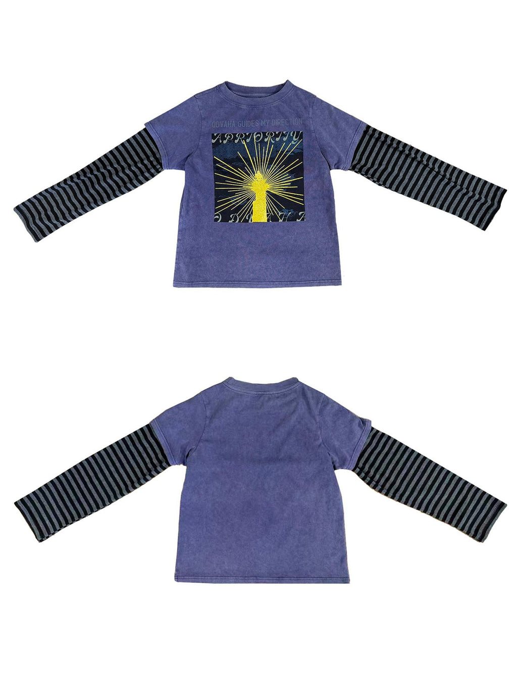 APRIORITY Lighthouse Glitter Print Striped Patchwork Women's Cotton Long Sleeve T-shirts