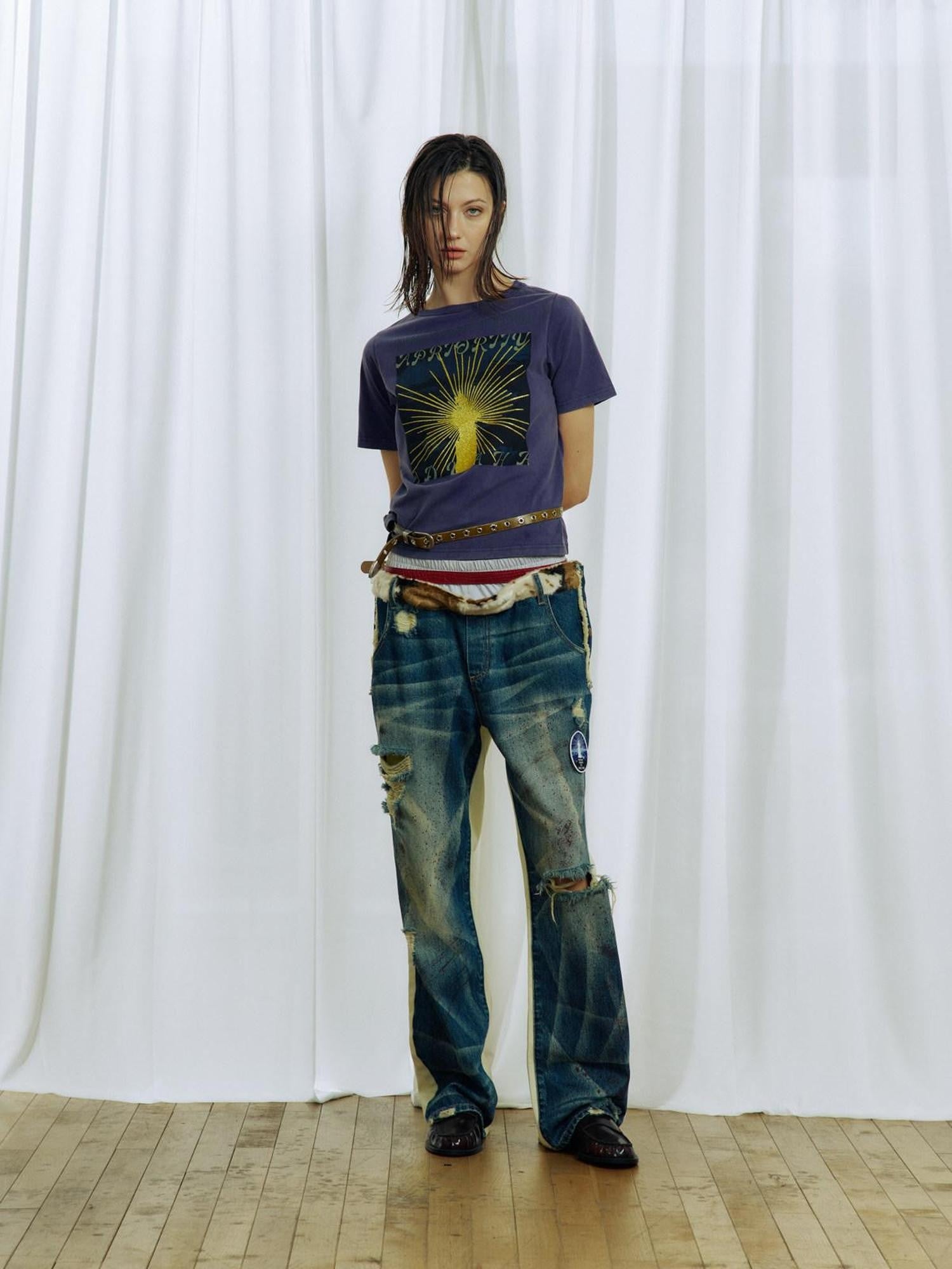 APRIORITY Lighthouse Sequin Glitter Distressed Women's Cotton Short Sleeve T-shirts