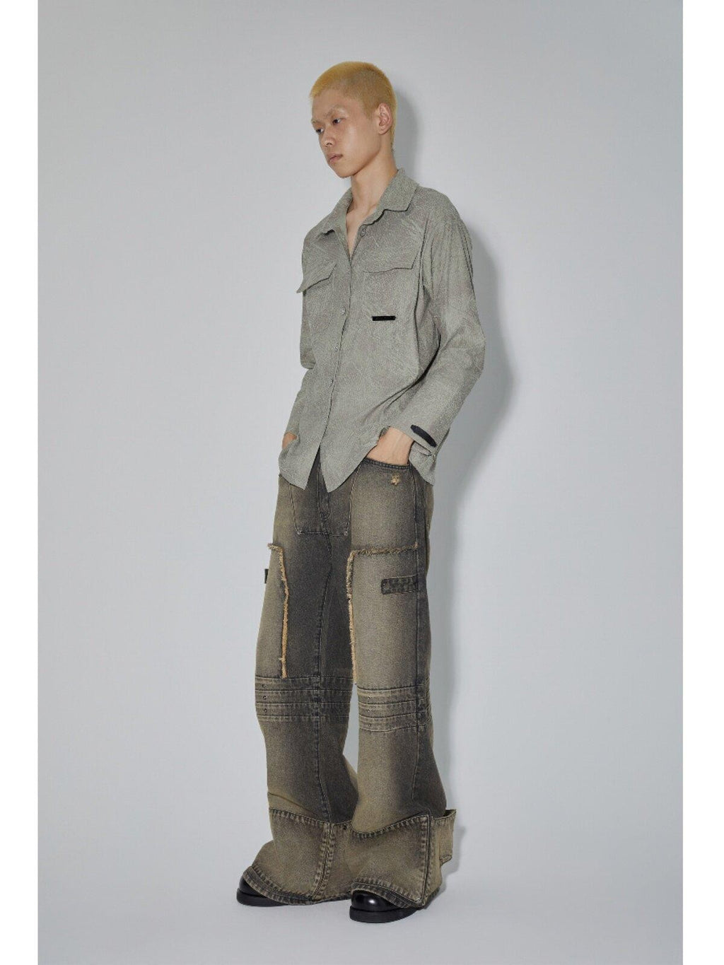 APRIORITY Marsh Green Textured Lapel Collar Vintage Open Cardigan Women's Polyester Shirts