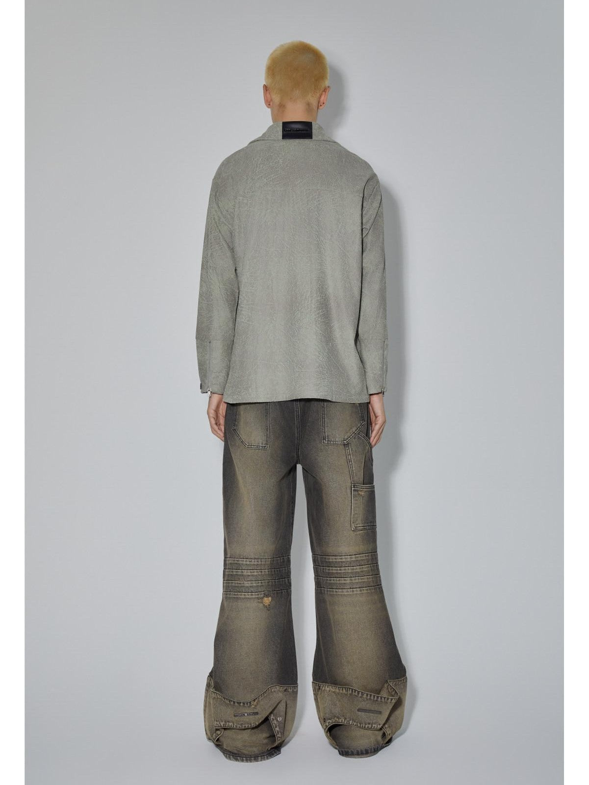 APRIORITY Marsh Green Textured Lapel Collar Vintage Open Cardigan Women's Polyester Shirts